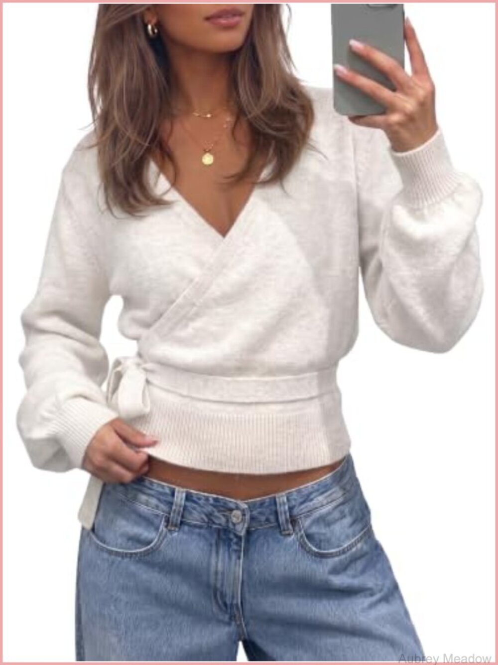 Women's V Neck Wrap Cardigan Sweater Long Lantern Sleeve Belted Slim Fit Knit